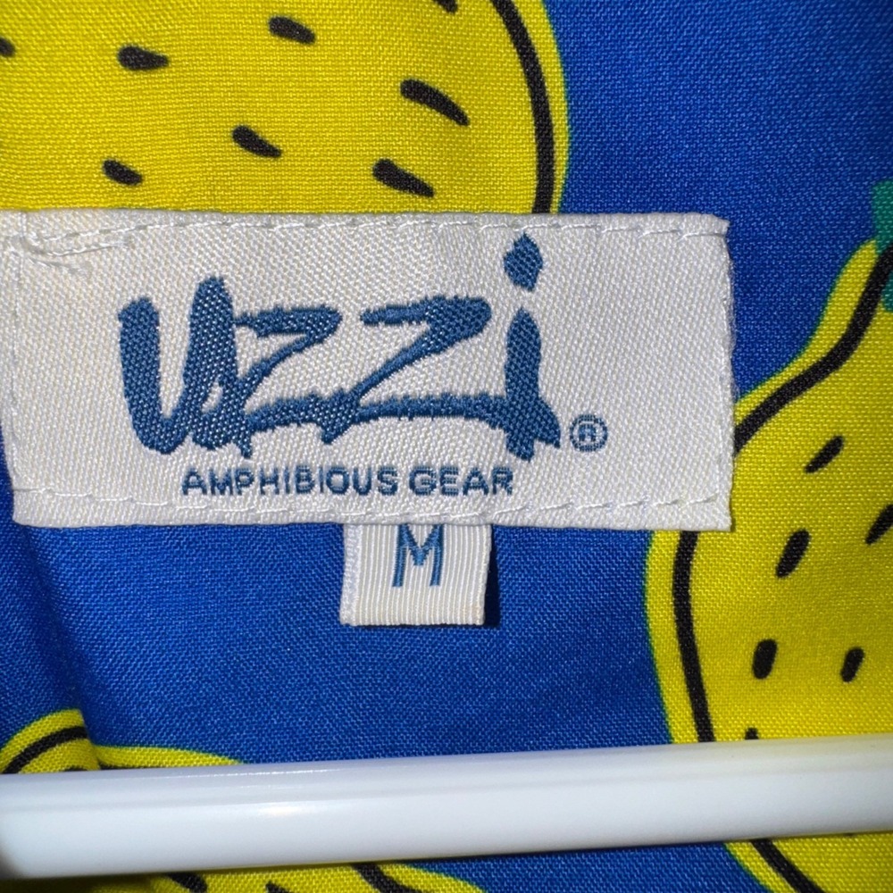 Uzzi Amphibious Gear Mens Lemon Print Button Down Shirt Blue Yellow Medium HP74 - Picture 2 of 10